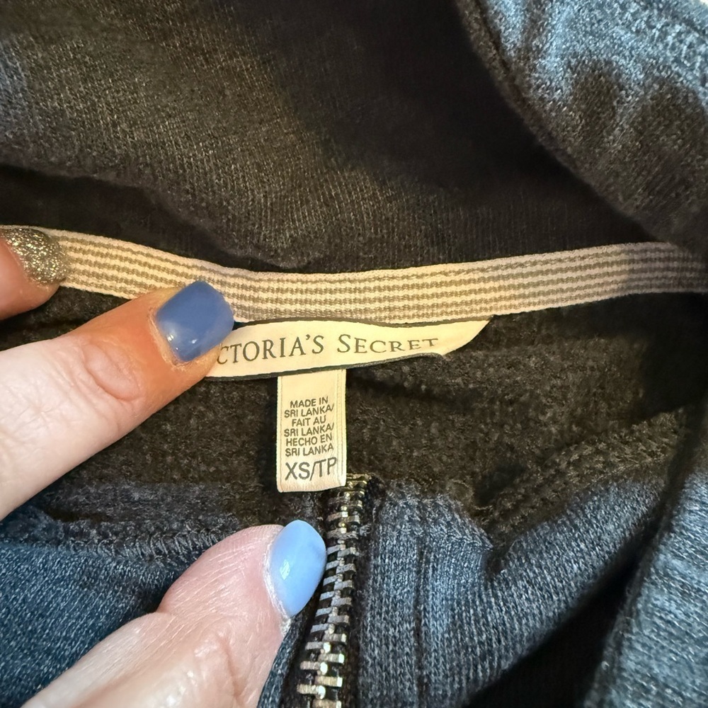 Victoria's Secret Black Half-Zip Sweatshirt with White Stripes - Picture 3 of 4